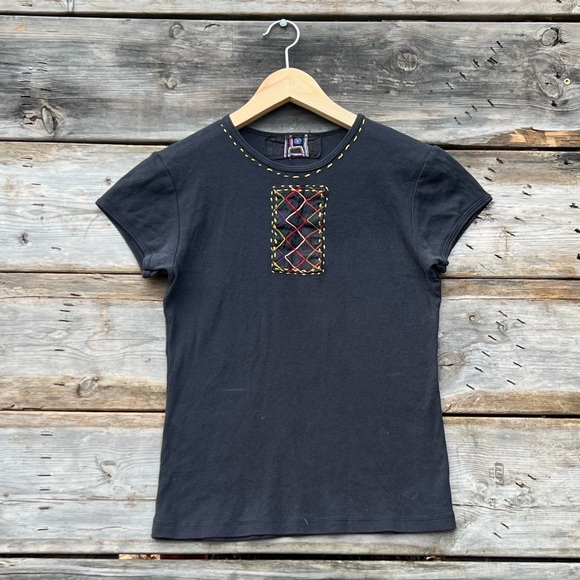 Vintage Black Cotton Embroidered T-Shirt Women’s Size Medium - Picture 1 of 3